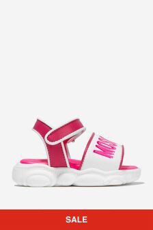Moschino Kids Unisex Leather Logo Print Sandals in Pink