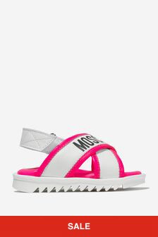 Moschino Kids Girls Leather Logo Slingback Sandals in White