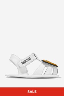 Moschino Kids Baby Unisex Leather Teddy Bear Sandals in White