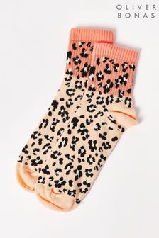 Oliver Bonas Orange Half & Half Animal Spot Ankle Socks