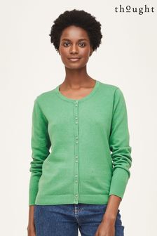 Thought Womens Green Pollie Organic Cotton Button Front Basic Cardigan