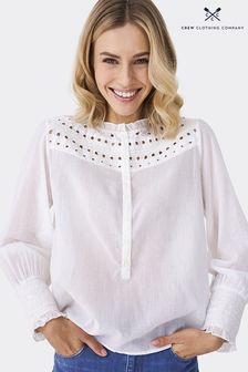 Crew Clothing White Embroidered Cotton  Blouse