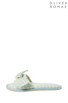Oliver Bonas Blue Check Bow Slippers