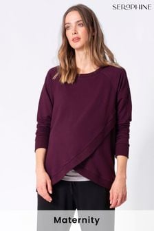 Seraphine Purple Burgundy Cotton Blend Maternity & Nursing Sweatshirt