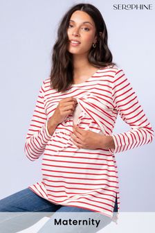 Seraphine Red Red Stripe Cotton Maternity & Nursing Top