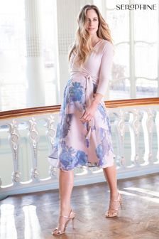 Seraphine Pink Pastel Floral Wrap Maternity And Nursing Midi Dress (U28056) | £149