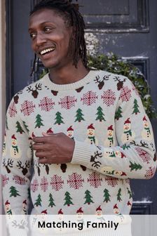 Grey Snowman Knitted Christmas Jumper (U28289) | £34