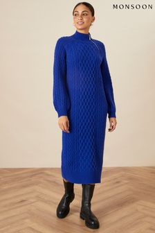 Monsoon Blue Zola Zip Neck Cable Dress (U28483) | £75