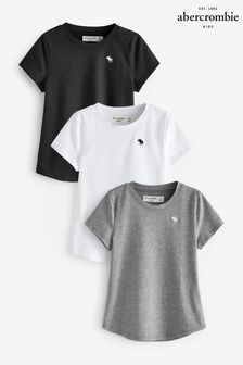 Abercrombie & Fitch White/Black Short Sleeve T-Shirts 3 Pack