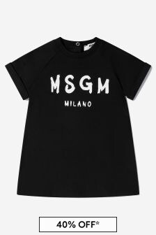 MSGM Baby Girls Cotton Jersey Logo Dress in Black