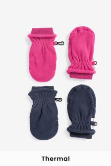 Navy Blue/Pink 2 Pack Thermal Fleece Mitts (3mths-6yrs) (U29757) | £12 - £14