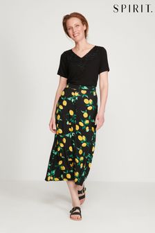 Spirit Black Lemon Button-Through Skirt