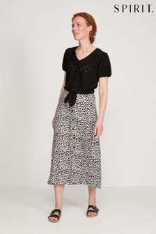 Spirit Black Button Leopard Skirt
