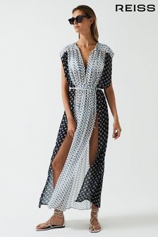 Reiss Blue/White Ronnie Printed Long Kaftan (U30646) | £158