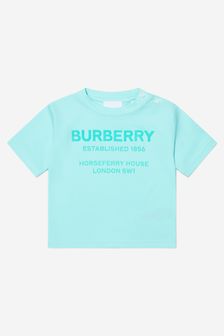 Burberry Kids Baby Boys Horseferry Print Cotton T-Shirt in Light Aqua Blue