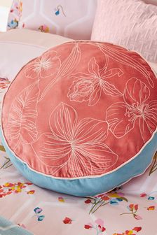Ted Baker Pink Peppermint Cotton Velvet Embroidered Piped Cushion