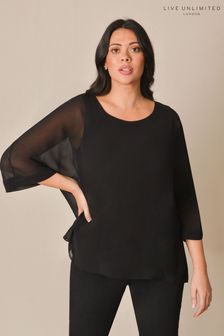 Live Unlimited Womens Black Curve Chiffon Overlay Top