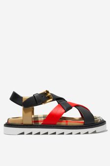 Burberry Kids Leather Check Sandals in Cream