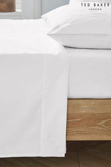Ted Baker White Silky Smooth Plain Dye 250 Thread Count BCI Cotton Flat Sheet