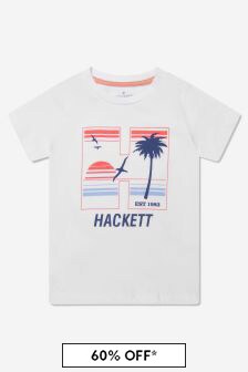 Hackett London Kids Boys Palm Tree Print T-Shirt in White