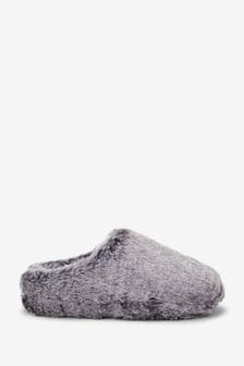 Grey Faux Fur Mule Slippers (U32823) | £11 - £14