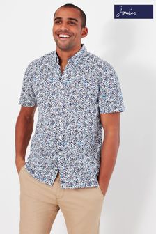 Joules Lloyd Blue Slub Short Sleeve Classic Fit Printed Shirt