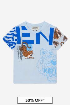 Kenzo Kids Baby Boys Organic Cotton Tiger T-Shirt in Blue