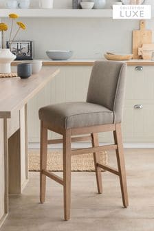 Tailored Linen Look Mink Brown Norbury Collection Luxe Fixed Height Non Arm Kitchen Bar Stool (U34006) | £175