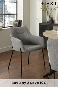 Set of 2 Tweedy Plain Mid Grey Quinn Black Legs Dining Chairs (U34008) | £310
