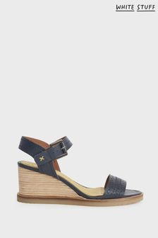 White Stuff Blue Craft Leather Wedge Sandals