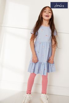 Joules Blue Evelyn Short Sleeve Tiered Jersey Dress