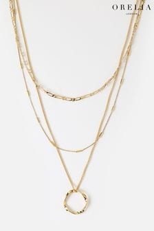 Orelia London Gold Tone Open Circle Chain 3 Row Necklace