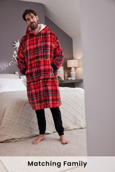 Red Matching Family Mens Check Oversized Hoodie (U35915) | £36