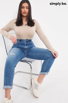 Simply Be Mid Blue Demi Ripped Mom Jeans