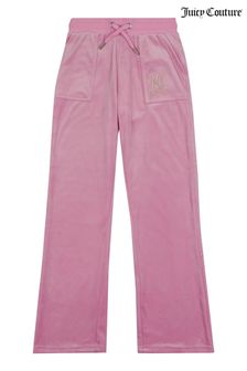 Juicy Couture Pink Velour Patch Pocket Wide Leg Joggers