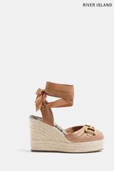 River Island Cream Beige Light Buckle Two Part Wedges