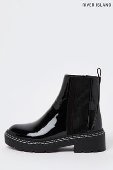 River Island Black Wide Fit Chunky Panelled Gusset Boots