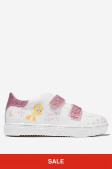 Monnalisa Girls Faux Leather And Glitter Tweety Trainers in White