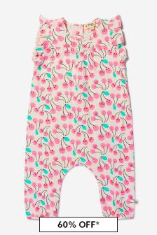 The Bonnie Mob Baby Girls Organic Cotton Cherry Print Jumpsuit in Pink