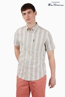 Ben Sherman Cream Block Stripe Short Sleeve Shirt