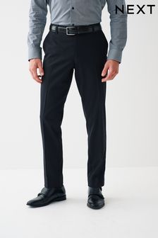 Navy Slim Fit Trimmed Textured Formal Trousers (U37405) | £36