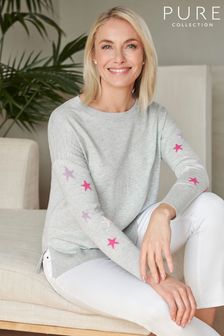 Pure Collection Natural Wool Cotton Relaxed Star Sweater