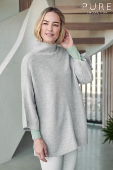 Pure Collection Womens Natural Cashmere Textured Poncho Sweater
