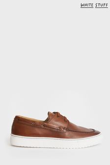 White Stuff Brown Liam Leather Cupsole Boat Shoes