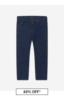 Emporio Armani Boys Cotton Denim Skinny Fit Jeans in Blue
