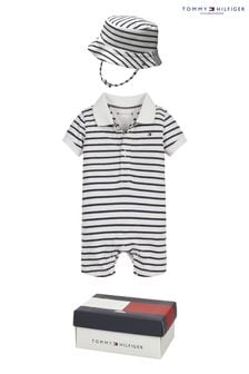 Tommy Hilfiger Baby White Striped Shortall Giftpack
