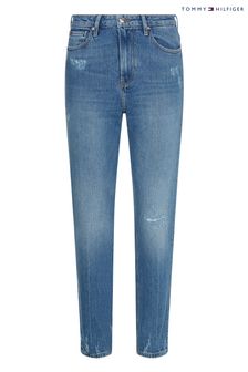 Tommy Hilfiger Womens Blue Gramercey High Waisted Tapered Denim Jeans