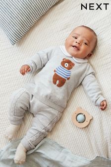 Grey bear Two Piece Baby Knit Set (0mths-2yrs) (U39309) | £20 - £22