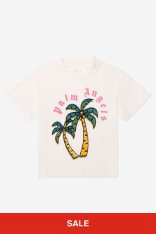 Palm Angels Girls Cotton Short Sleeve Palm Trees T-Shirt in White