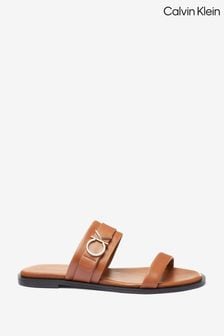 Calvin Klein Brown Flat Slide Sandals